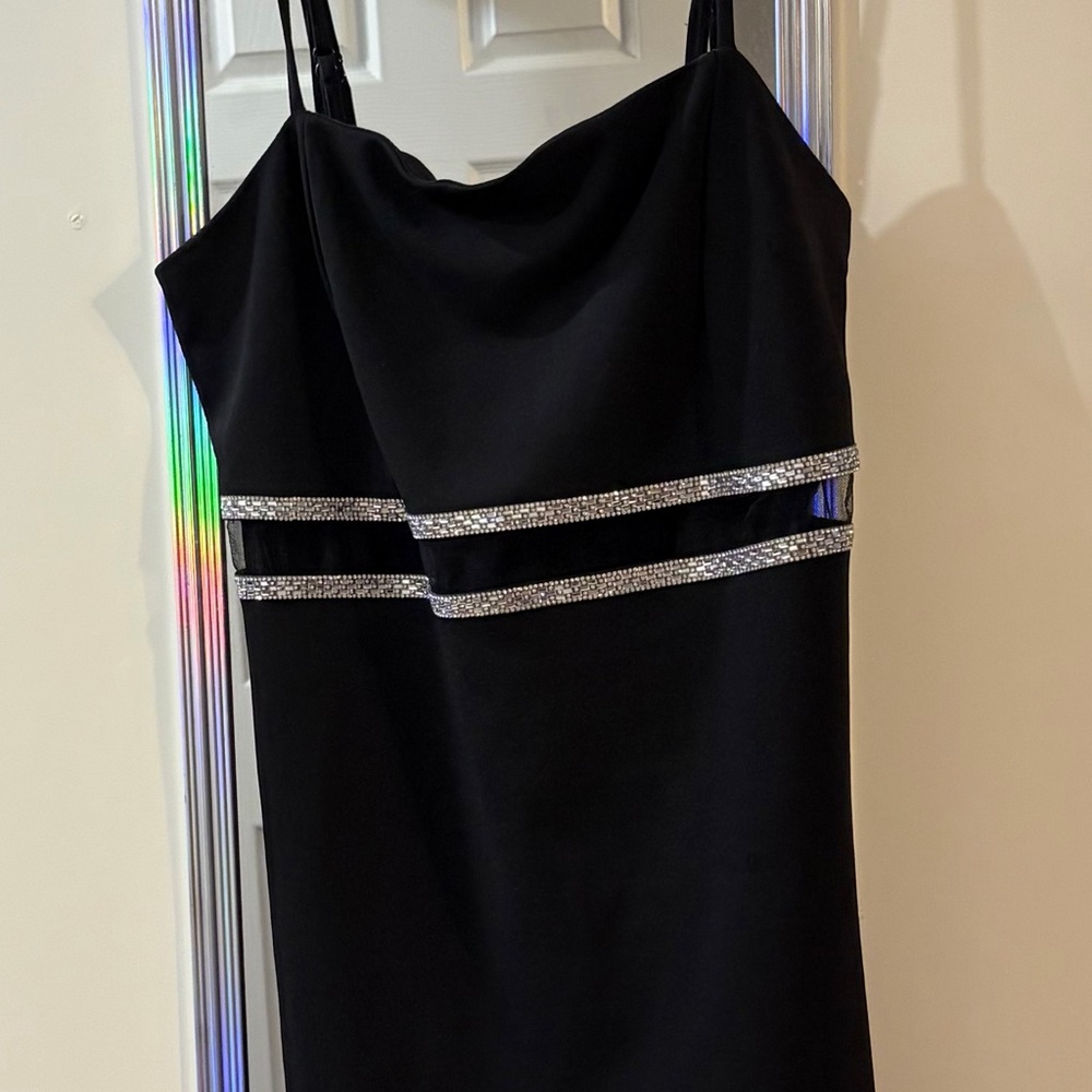 Inspired Hearts Black Mini Dress with Silver Accents